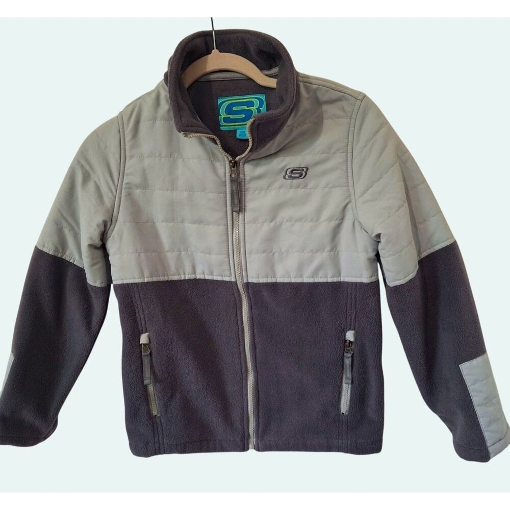 Skechers Kids Colorblock Gray & Light Gray Full-Zip Fleece Jacket